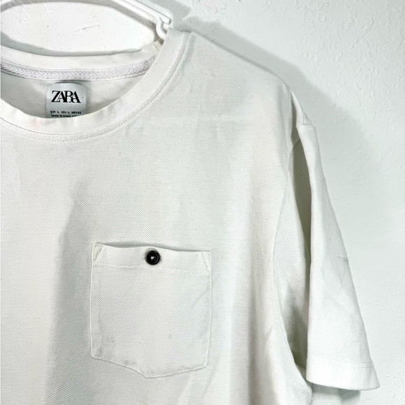 ZARA Men Basic Knit Tee Large L White Tshirt - Picture 5 of 8